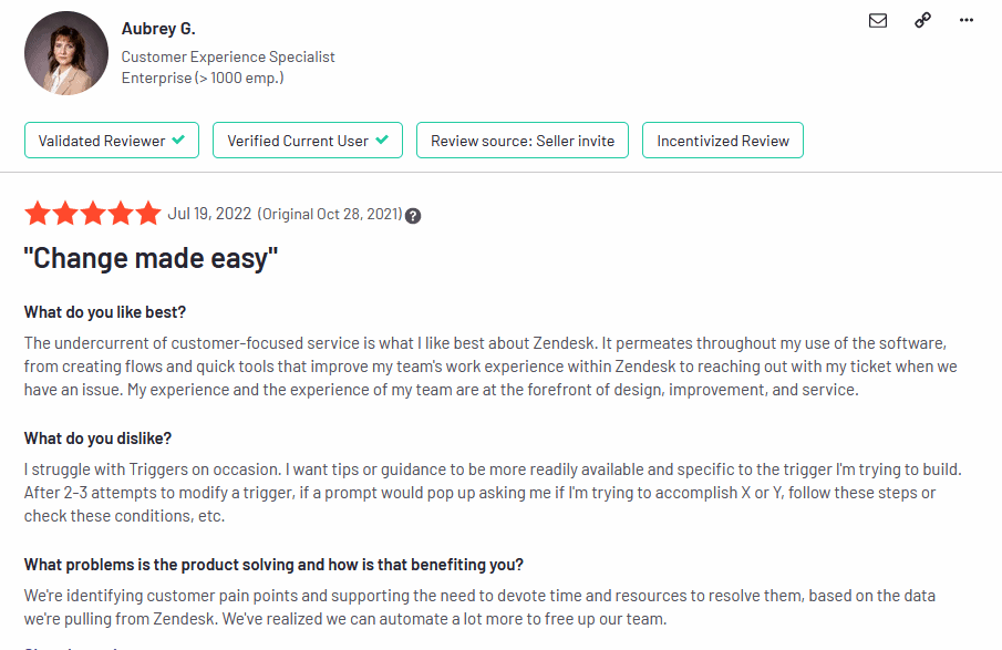 Zendesk vs Gorgias: el mejor software de atención al cliente para comercio electrónico 3 Opinión de un cliente de Zendesk